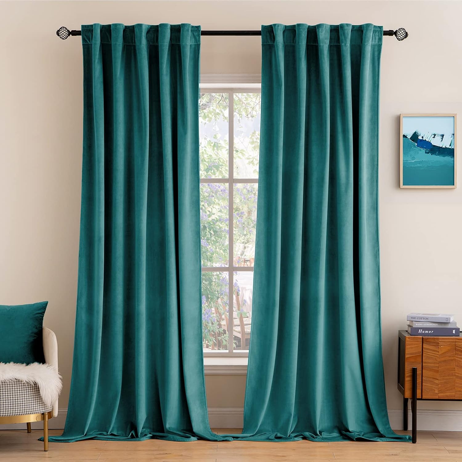 Miulee Teal Velvet Curtains 96 inches 2 Panels - Luxury Blackout Curtains for Bedroom Living Room Thermal Insulated Super Soft Window Drape…