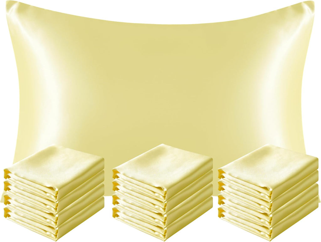 Ntbay 12 Pack Satin King Pillowcases for Hair and Skin, Luxurious and Silky Pillow Cases with Envelope Closure, 20 x 36 Inches, Light Yello…