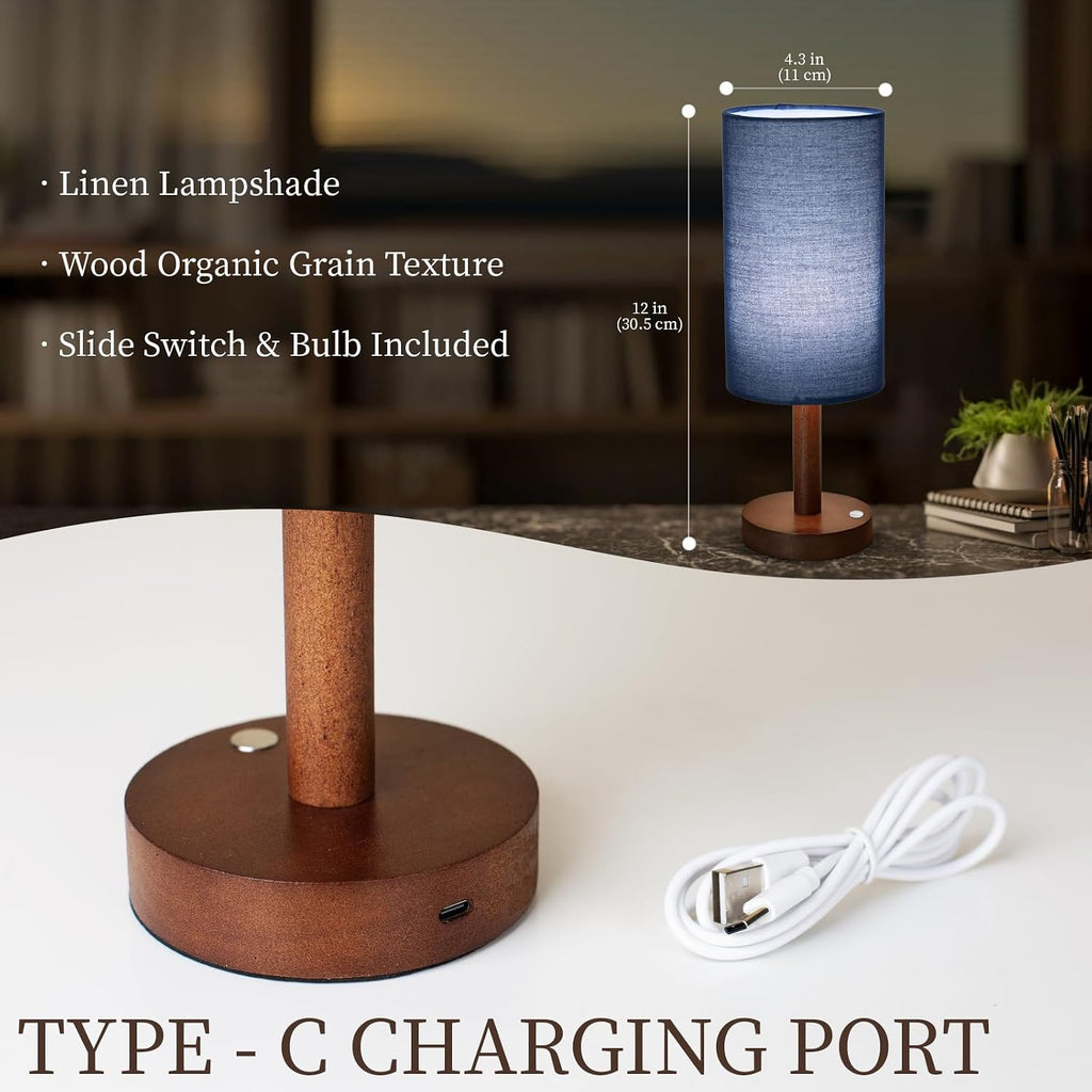 LALISU Small Table Lamp Nightstand Lamp Linen Lampshade Bedroom Wood Base Small Bedside Lamp for Night Stands, Desk Lamps for Reading…