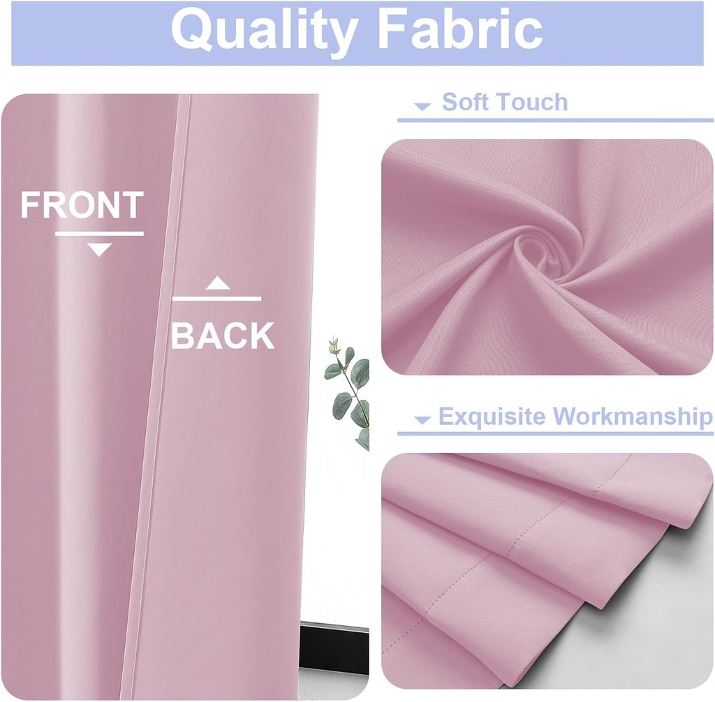 Simplebrand Ava Pink Blackout Curtains for Bedroom 84 Inch Length 2 Panels Set, Solid Thermal Insulated Privacy Nursery Window Treatment Cu…