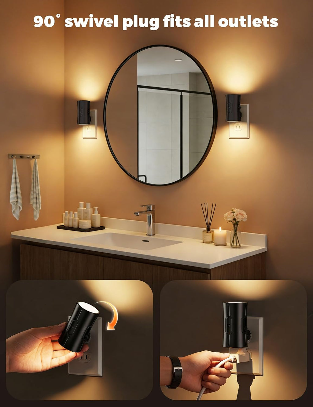 Fesnne Night Light, 2-Pack Dimmable Plug-in Night Light with 90°Rotatable Plug, 0-100LM Adjustable Brightness, 3000K Warm White, 1W Ultra L…