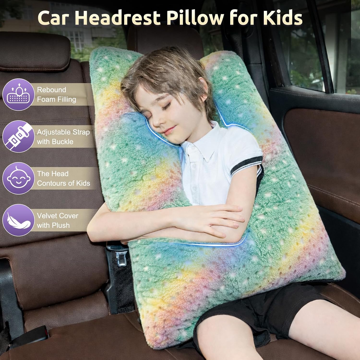 Car Pillow for Kids Travel Pillow with Adjustable Strap, Kids Floor Pillows Cushions for Adults and Children to Support Head and Body…