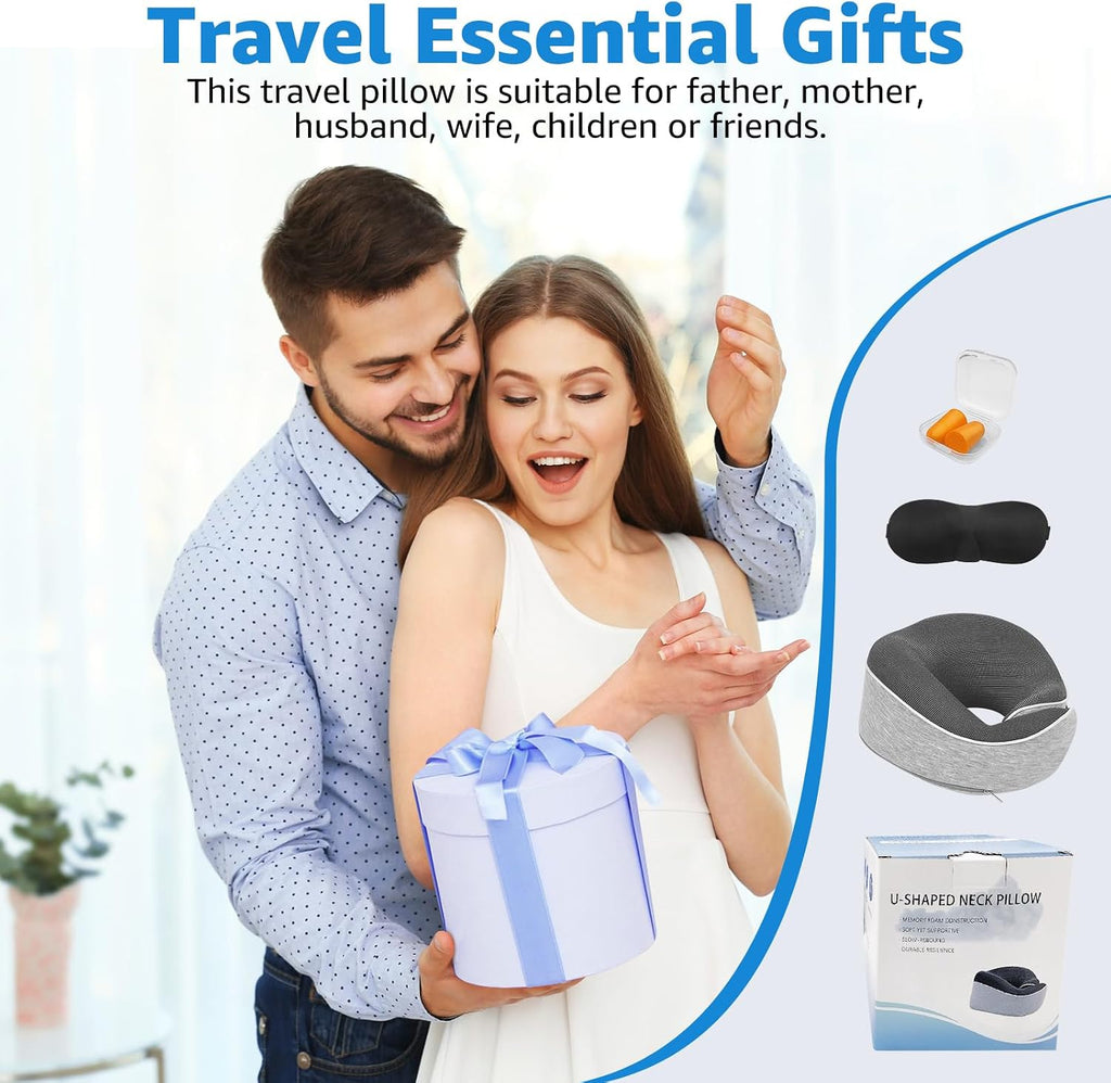 Travel Pillows for Airplanes Ergonomic Memory Foam Neck Pillow for Travel - 360° Head & Neck Support for Sleeping on Flights, Cars…