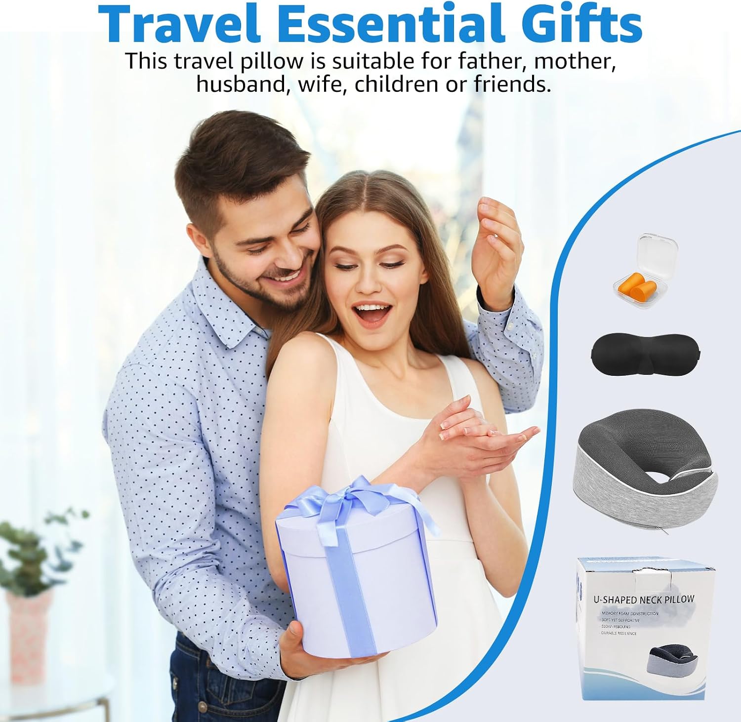 Travel Pillows for Airplanes Ergonomic Memory Foam Neck Pillow for Travel - 360° Head & Neck Support for Sleeping on Flights, Cars…