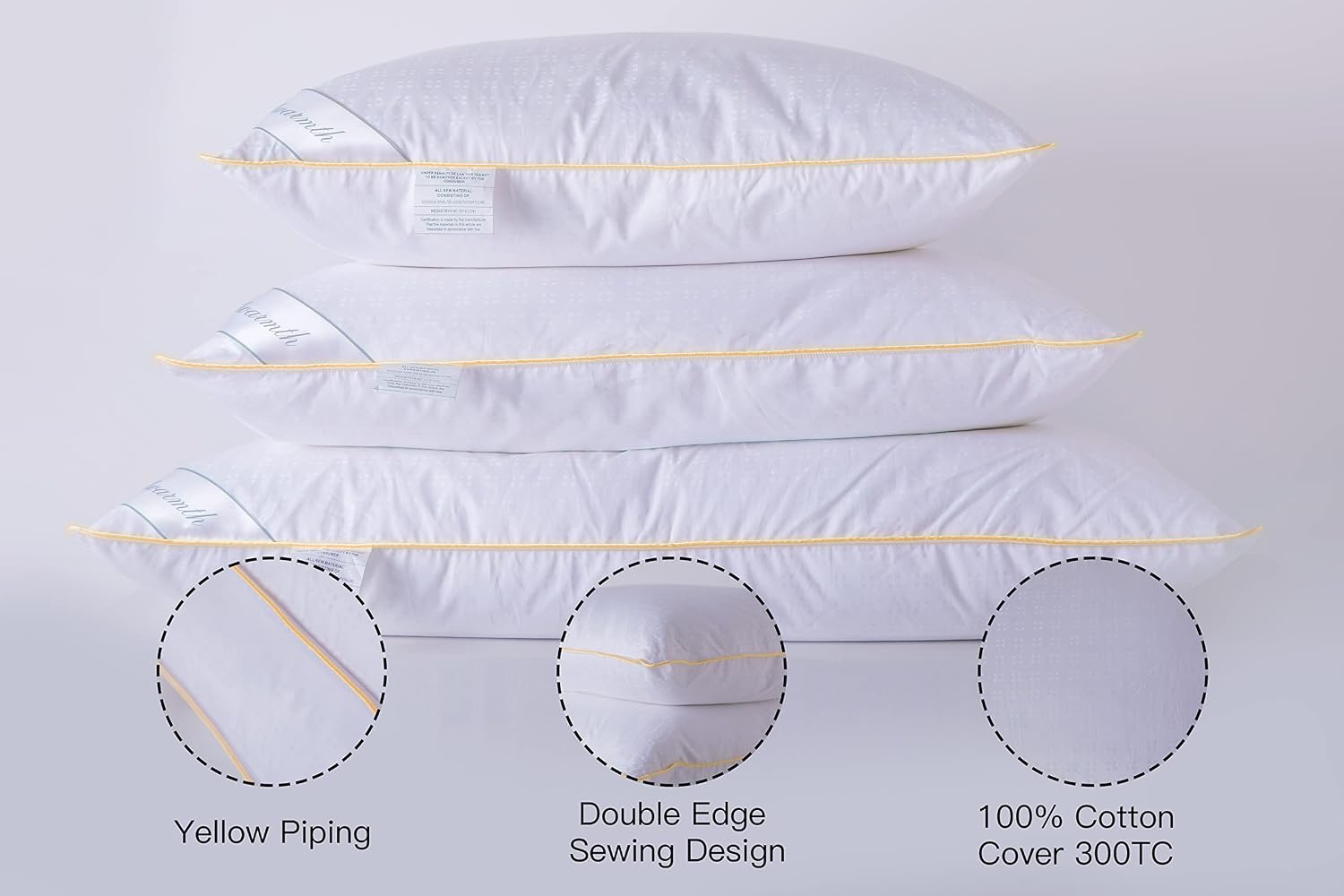 Goose Down Feather Soft Pillows Queen Size One Pillow 100% Cotton Supportive Cool Bed Pillows for Back Side Stomach Sleepers