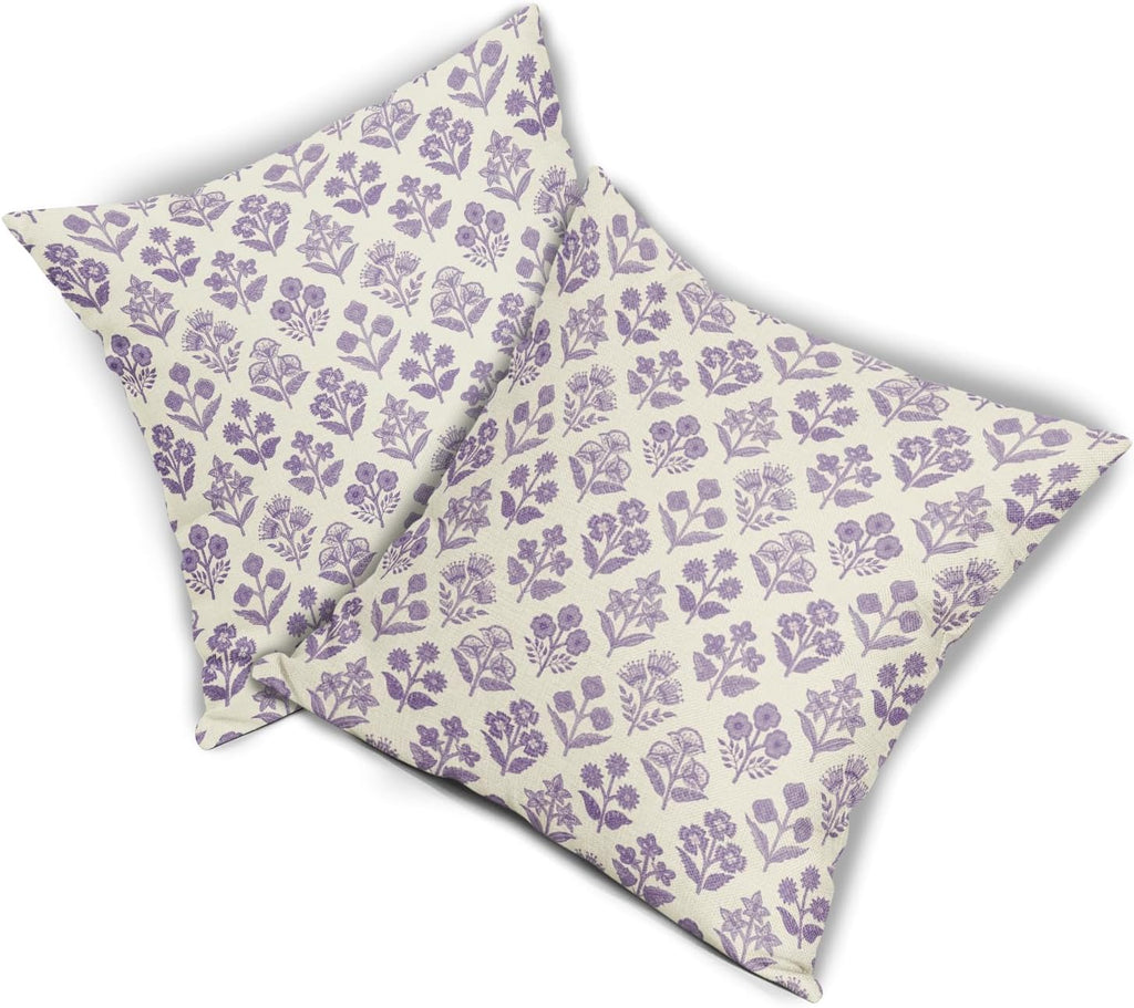 Purple Floral Pillow Covers 24x24 Inch Set of 2, Vintage Flower Block Decorative Throw Pillowcases Outdoor Farmhouse Cushion Covers…
