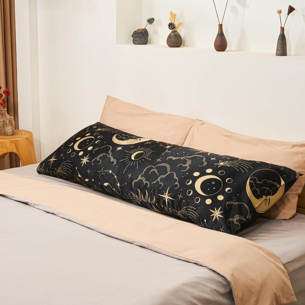EXQ Home Satin Pillowcase for Hair and Skin - Black Printed Silk Body Pillowcase 20x54 inches - Body Pillow Cases with Envelope Closure…