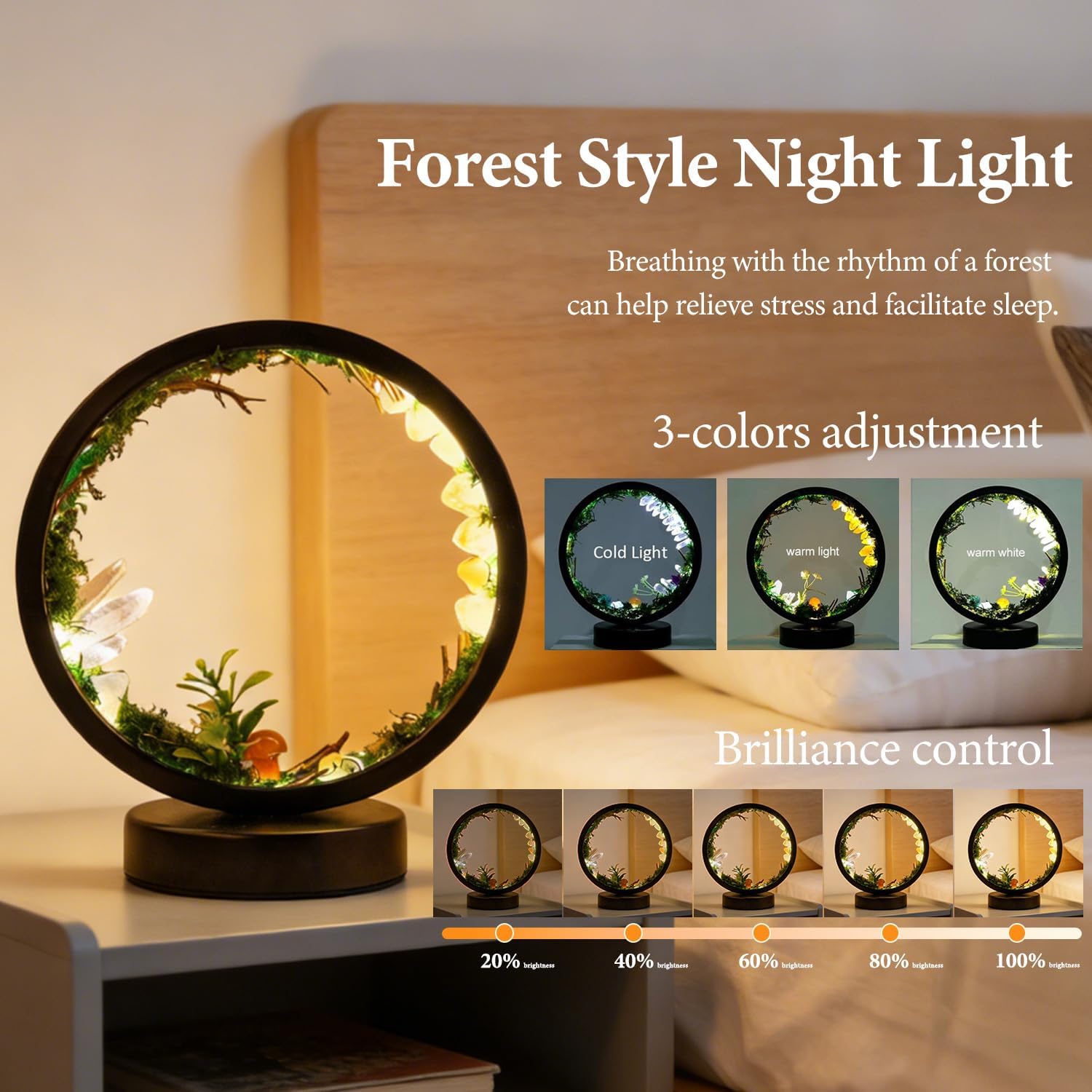 Runyangshi Forest Style Natural Citrine Night Light Healing Crystal USB Port 3 Colours Dimming Mode Lamp Suitable Night Lamp for Bedroom Ho…
