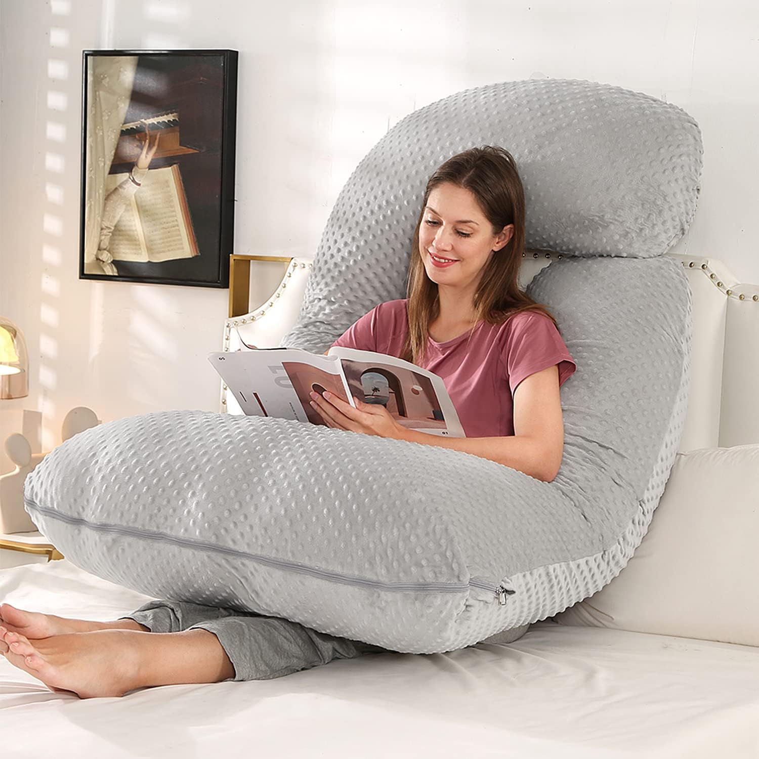 U-Shaped Full Body Pregnancy Pillow for Sleeping – 57" Maternity Pillow with Removable Cover, Support for Back, Legs, Belly & Hips…