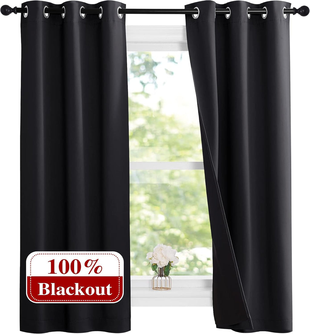Nicetown Complete 100% Blackout Curtain Set, Thermal Insulated & Energy Efficiency Window Draperies with Black Liner, Noise Reducing Short…