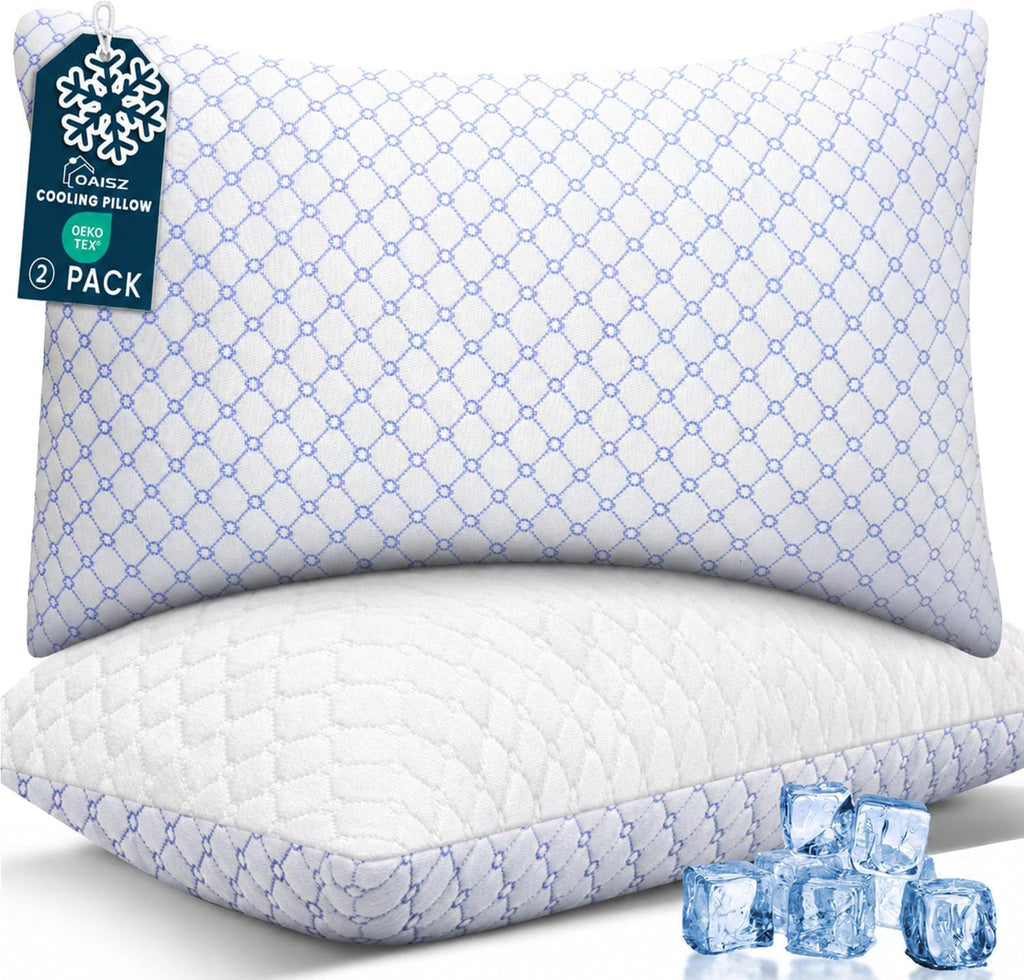 Oaisz Cooling Pillow Queen Size Set of 2, Shredded Memory Foam Bed Pillows for Sleeping, Adjustable Pillows with Cooling Cover, Soft Yet Su…