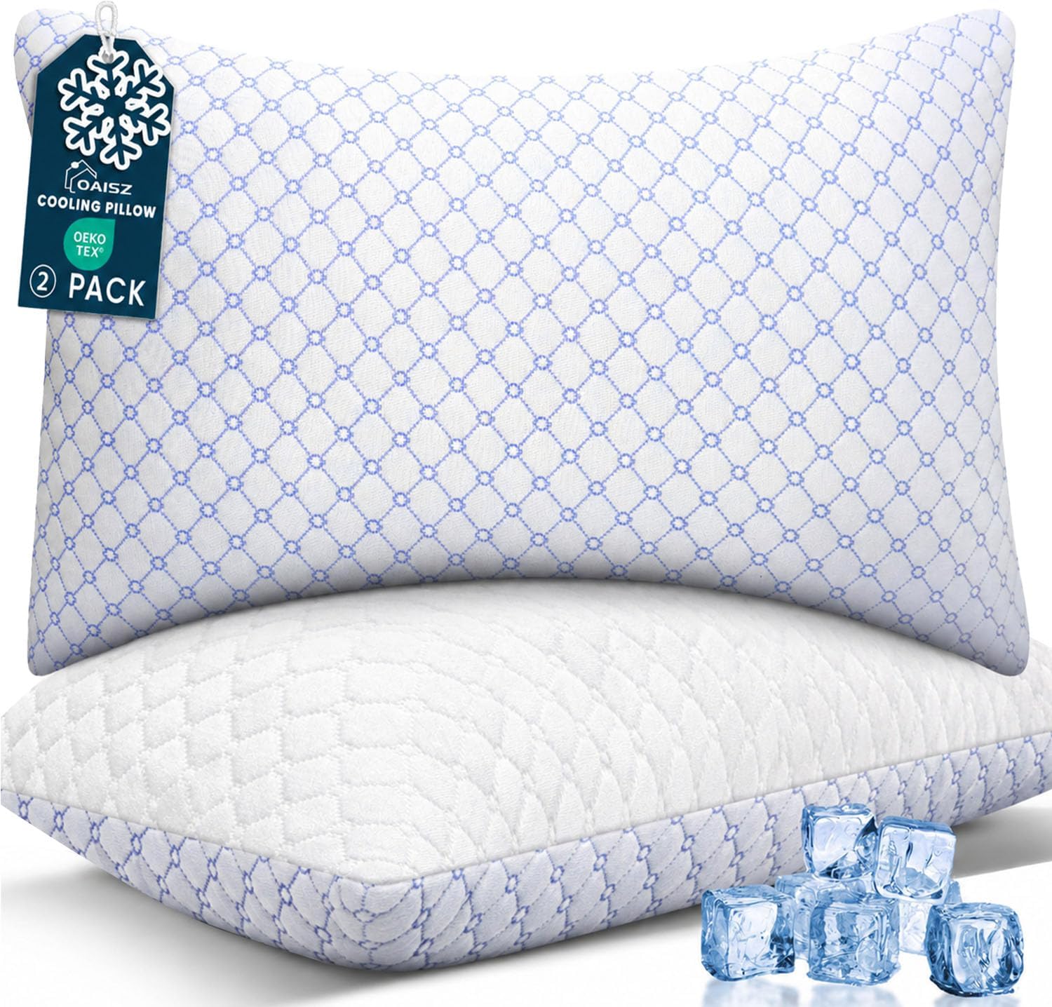 Oaisz Cooling Pillow Queen Size Set of 2, Shredded Memory Foam Bed Pillows for Sleeping, Adjustable Pillows with Cooling Cover, Soft Yet Su…