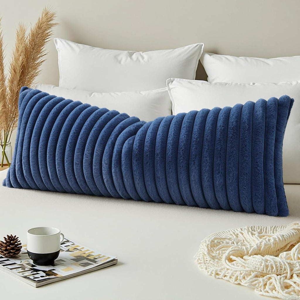 decorUhome Cozy Faux Fur Throw Pillow Covers 14x36 Set of 1 Decorative Soft Plush Striped Lumbar Modern Farmhouse Boho Couch Pillow Cases w…