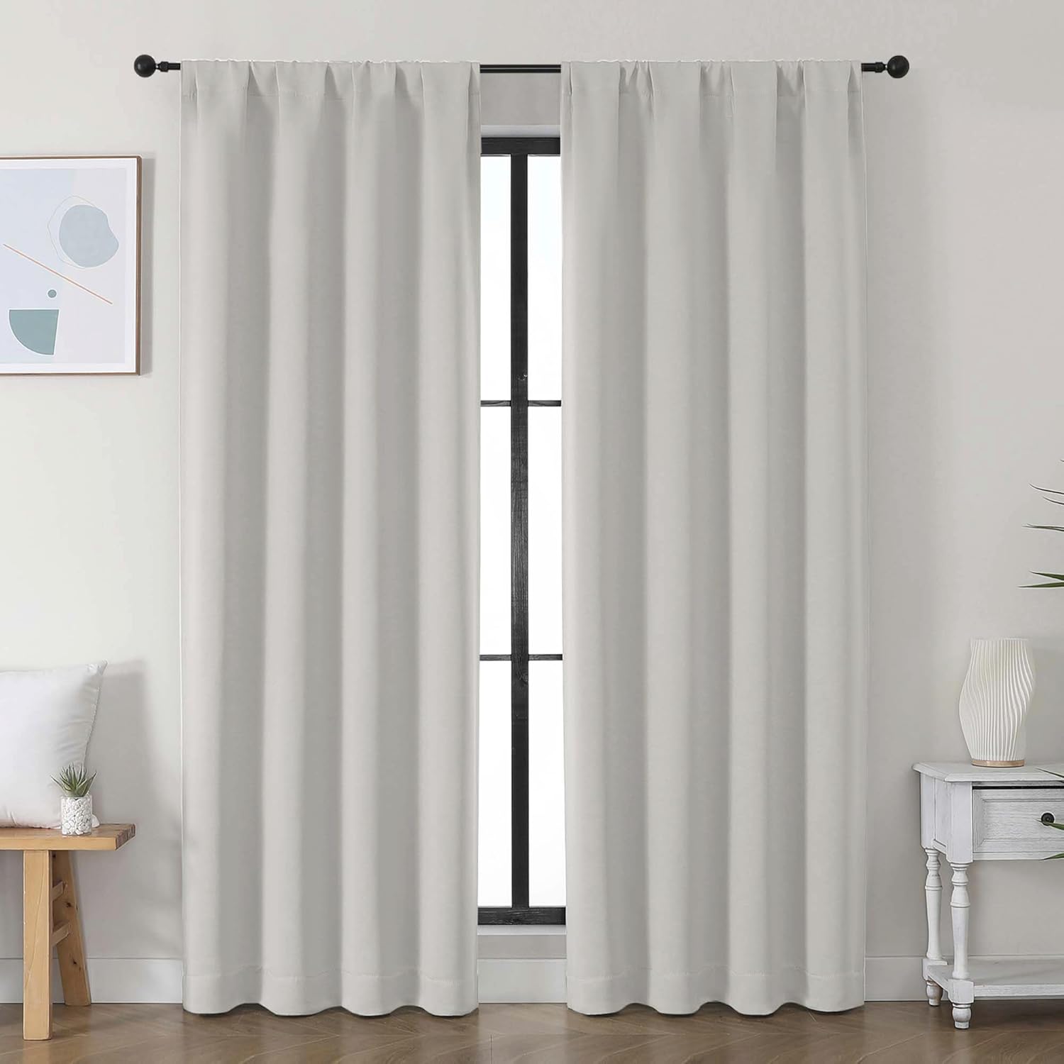 Simplebrand Ava Natural Blackout Curtains for Bedroom, 78 Inch Length, 2 Panels Set, Privacy Thermal Insulated Rod Pocket Window Curtains f…
