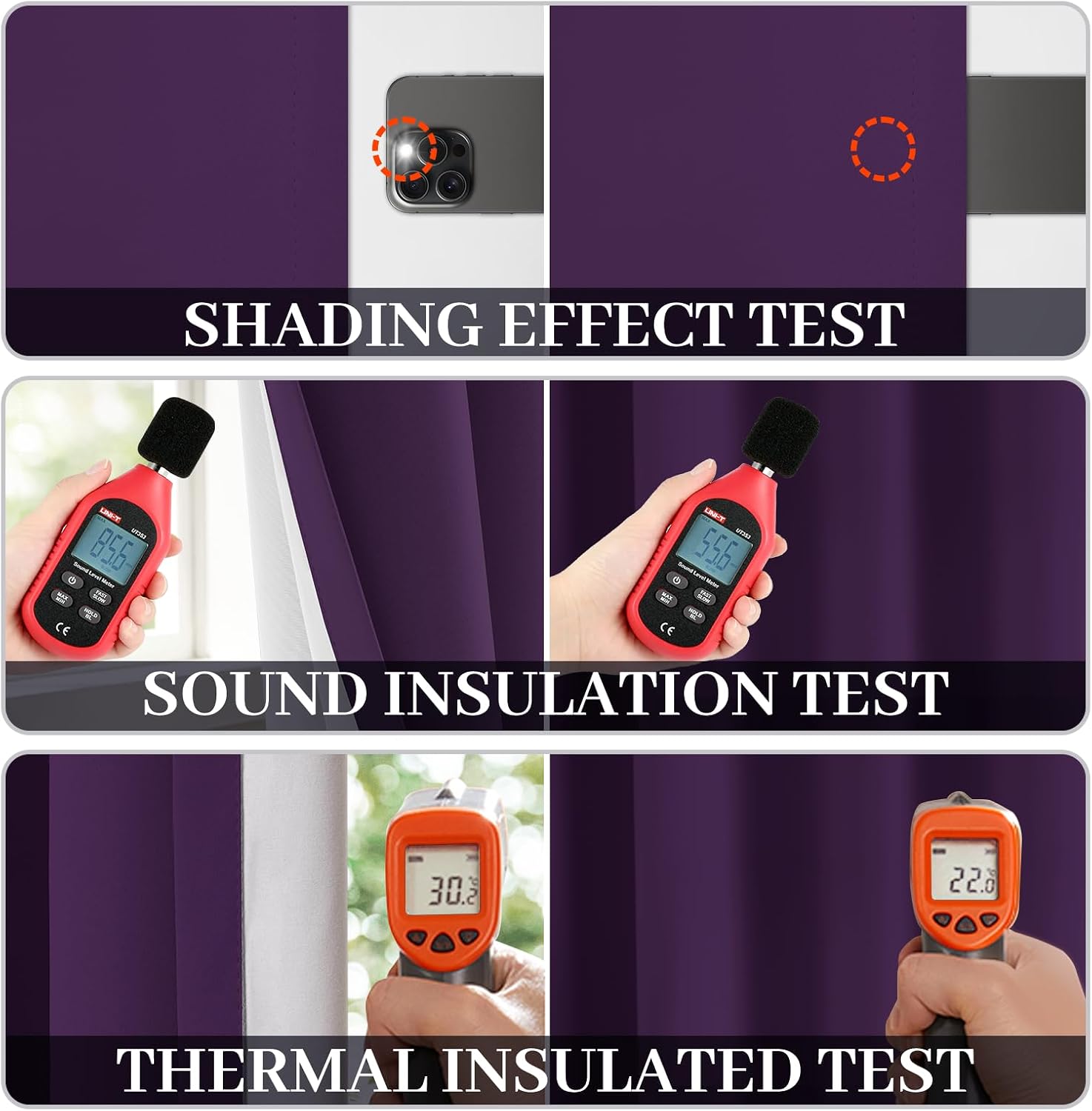 Yakamok Room Darkening 100% Blackout Curtains Grommet Window Treatments with 2 Thick Layers-Purple Thermal Insulated Drapes Set of 2 Panels…