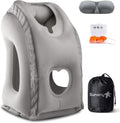 Sunany Travel Pillow, Inflatable Neck Pillow Used for Airplanes/Cars/Buses/Trains/Office Napping with Eye Mask/Earplugs (Gray)