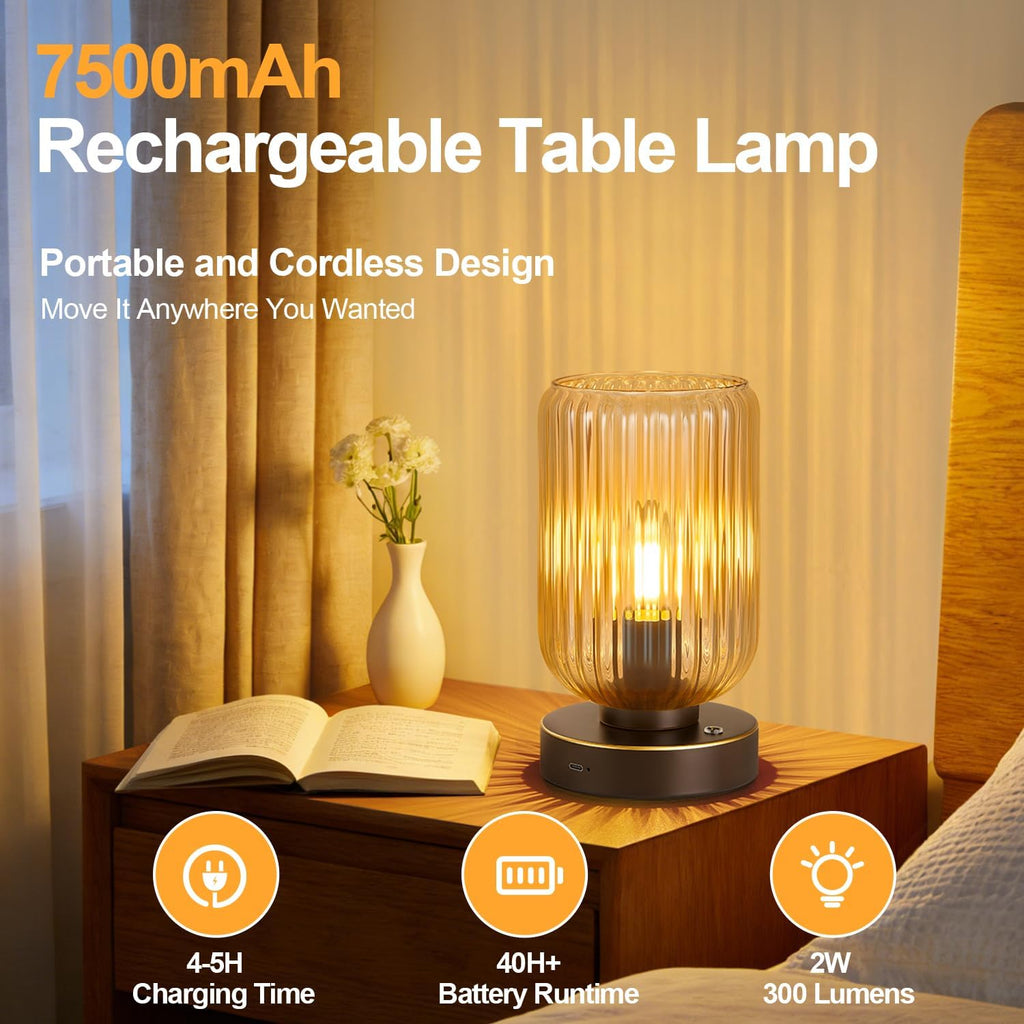 LigthRound Touch Table Lamp for Bedroom, Cordless Bedside Small Table Lamp, Dimmable Rechargeable Battery Operated Lamp for Nightstand…