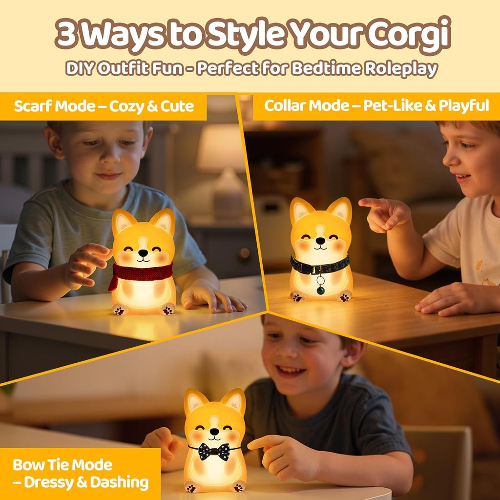 Mewaii BPA-Free Silicone丨 Huggwaii Corgi Dog Night Light for Kids, 3 Brightness Levels Nursery Dog Lamp, 30 Min Timer&Rechargeable Cute…