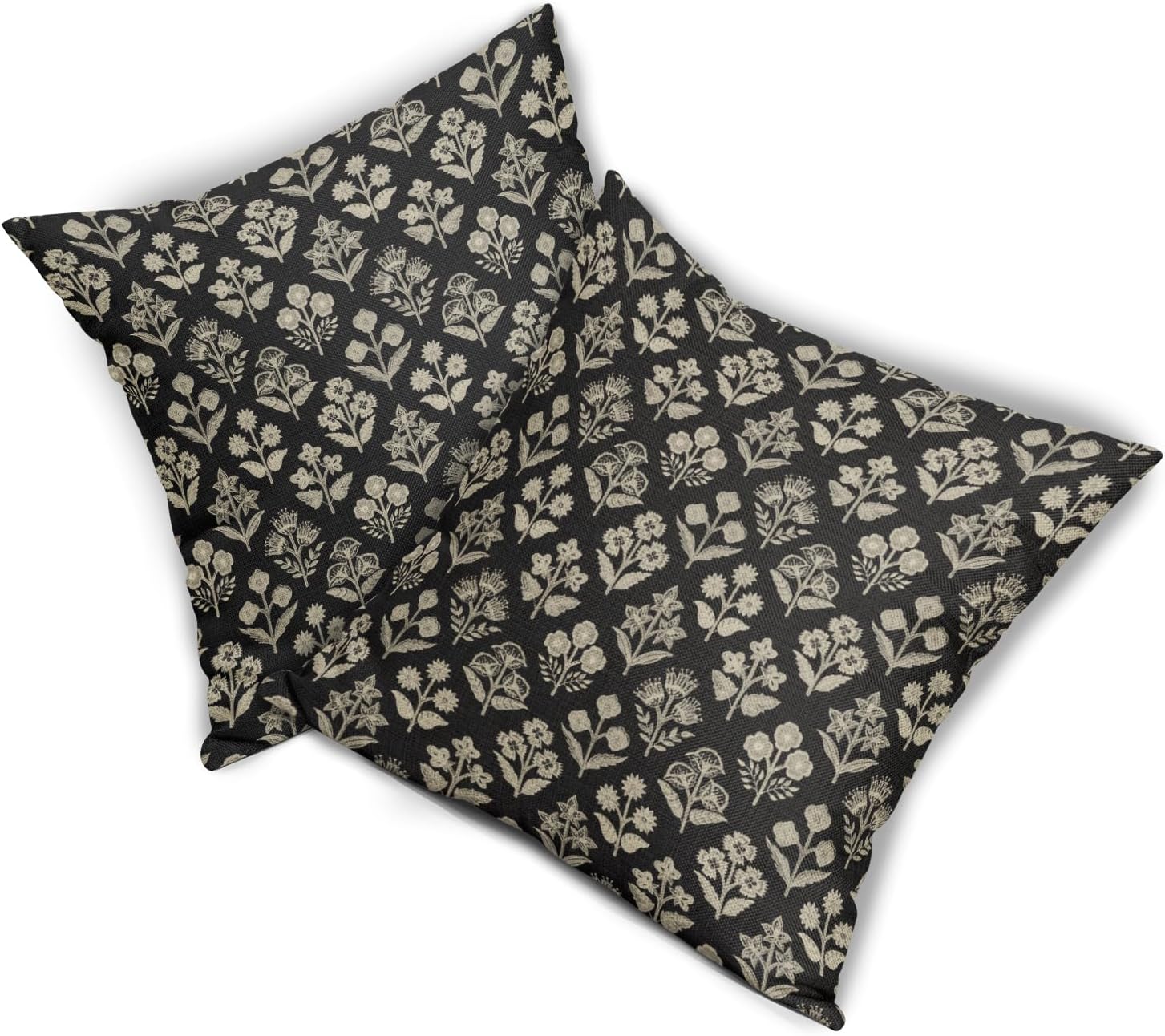 Black Floral Pillow Covers 22x22 Inch Set of 2, Vintage Flower Block Print Decorative Throw Pillowcases Outdoor Farmhouse Cushion Covers…