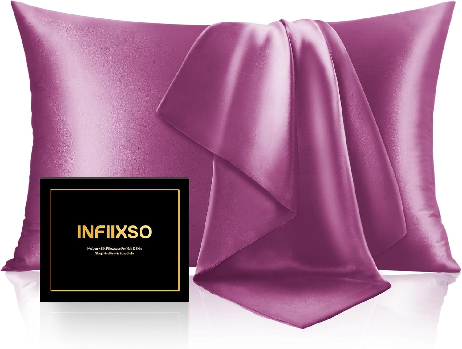 Infiixso Mulberry Silk Pillowcase for Hair and Skin, Silk Pillow Cases Standard Size with Hidden Zipper 20x26 Inches, Ultra Smooth and Soft…
