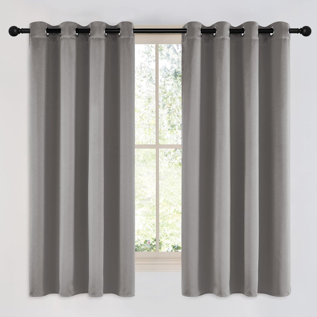 Nicetown Chrome Gray Bedroom Curtains 63 inch Length 2 Panels, Grommet Window Treatment Thermal Insulated Solid Faux Silk Room Darkening Dr…