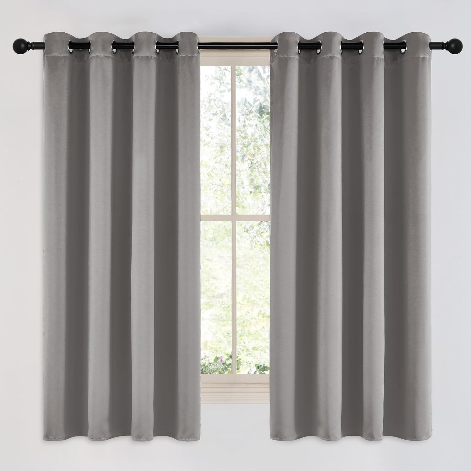 Nicetown Chrome Gray Bedroom Curtains 63 inch Length 2 Panels, Grommet Window Treatment Thermal Insulated Solid Faux Silk Room Darkening Dr…