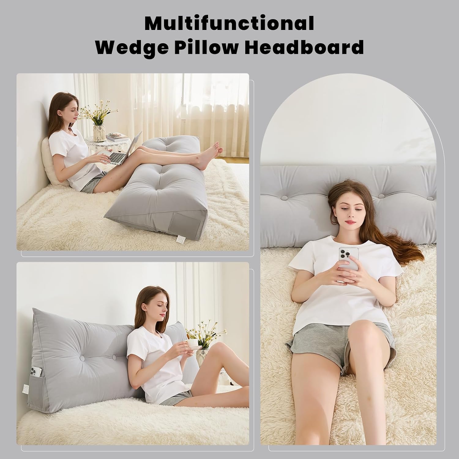 Zelladorra Headboard Pillow for Bed, Triangular Wedge Pillow Headboard Soft Support While Reading and Resting, Bed Bolster Cushion…