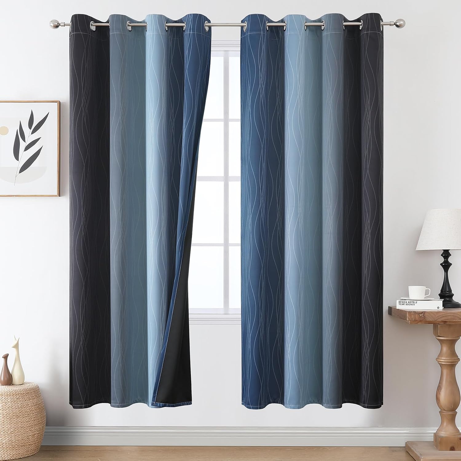 Estelartextiler Estelar Textiler Navy Blue and Black Ombre Blackout Curtains 72 Inch Length 2 Panels Set, Full Room Darkening Grommet Curta…