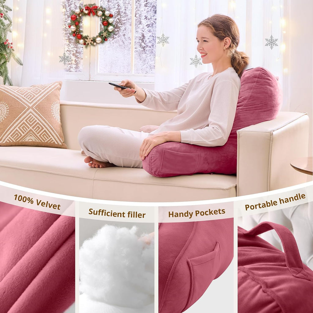 Sasttie Reading Pillow, Pillows for Reading or Relaxing – Ergonomic Support for Head, Neck, Back, and Lumbar, 21-Inch, Rose Pink Pink