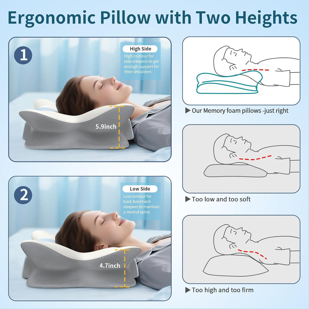 Besyodo Cervical Pillow for Neck and Shoulder - Ergonomic Neck Pillow for Sleeping, Contour Memory Foam Pillows Side Sleeper Pillow…