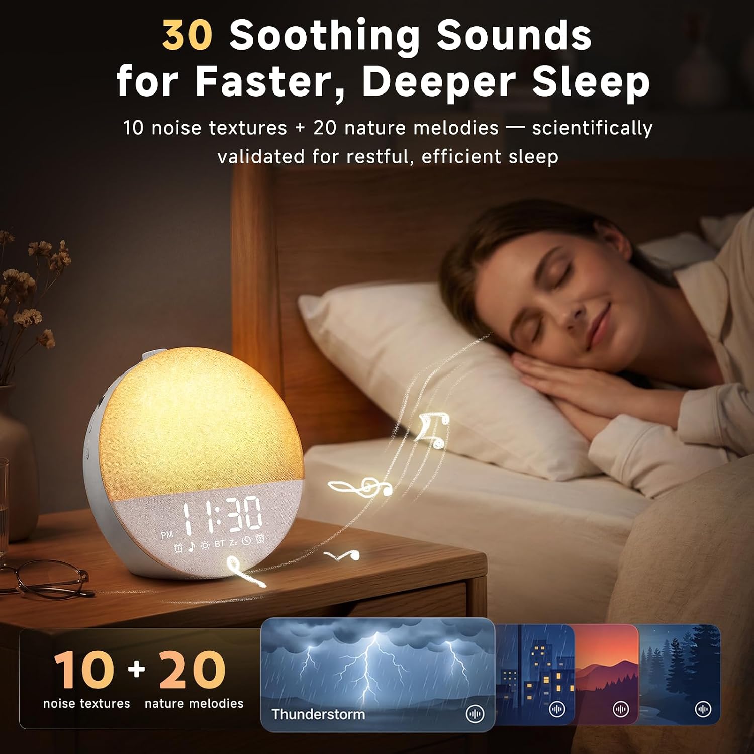 Geuuap Sunrise Alarm Clock White Noise Machine | Natural Wake-Up Light for Bedroom with 30 Soothing Sleep Aids, Bluetooth Speaker…