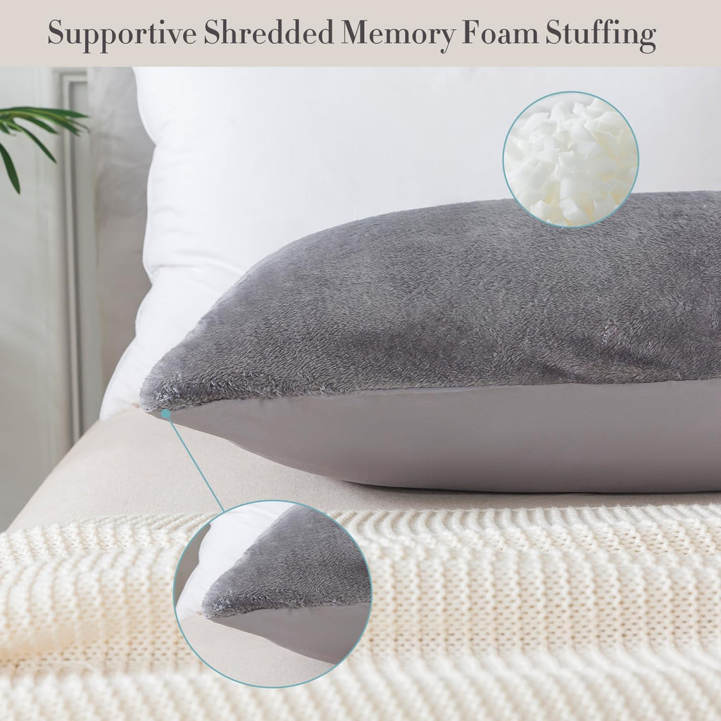 WhatsBedding Memory Foam Body Pillow with Plush Fuzzy Cover, Full Body Pillow for Adults, Long Pillow for Sleeping, Soft Fluffy Supportive