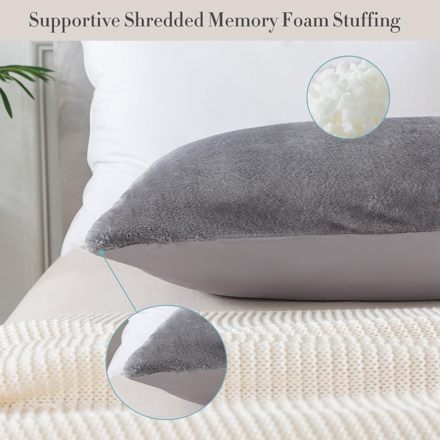 WhatsBedding Memory Foam Body Pillow with Plush Fuzzy Cover, Full Body Pillow for Adults, Long Pillow for Sleeping, Soft Fluffy Supportive