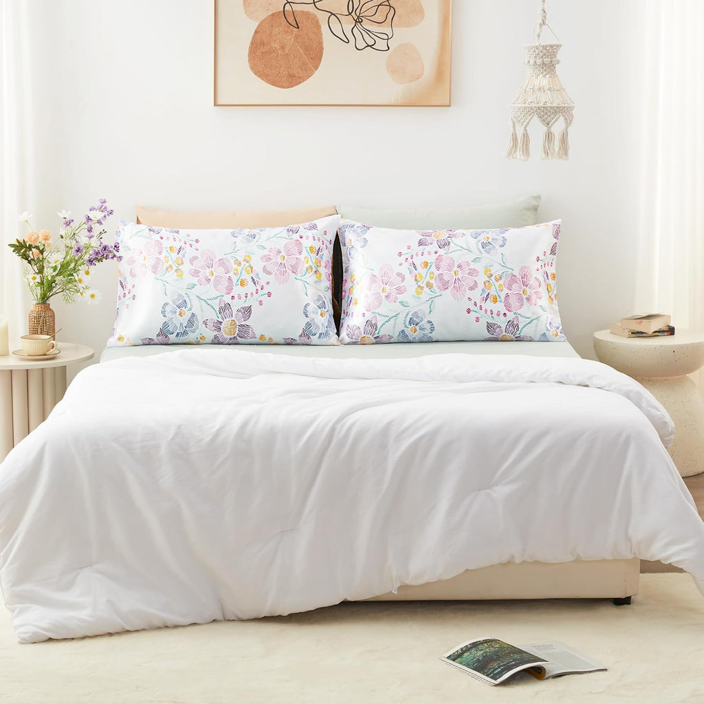 EXQHomeTexitleCoLtd EXQ Home Satin Pillowcase for Hair and Skin Queen - Flower Silk Pillowcase 2 Pack 20x30 inches - Satin Pillow Cases Set…