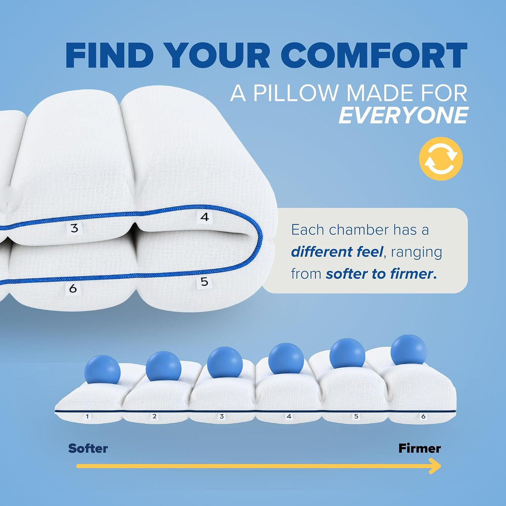 TUMBLE 6-Chamber Adjustable Bed Pillow | Back, Side & Stomach Sleepers | Cooling Cover | Memory Foam & Gel Fiber Fill | Customize Your…