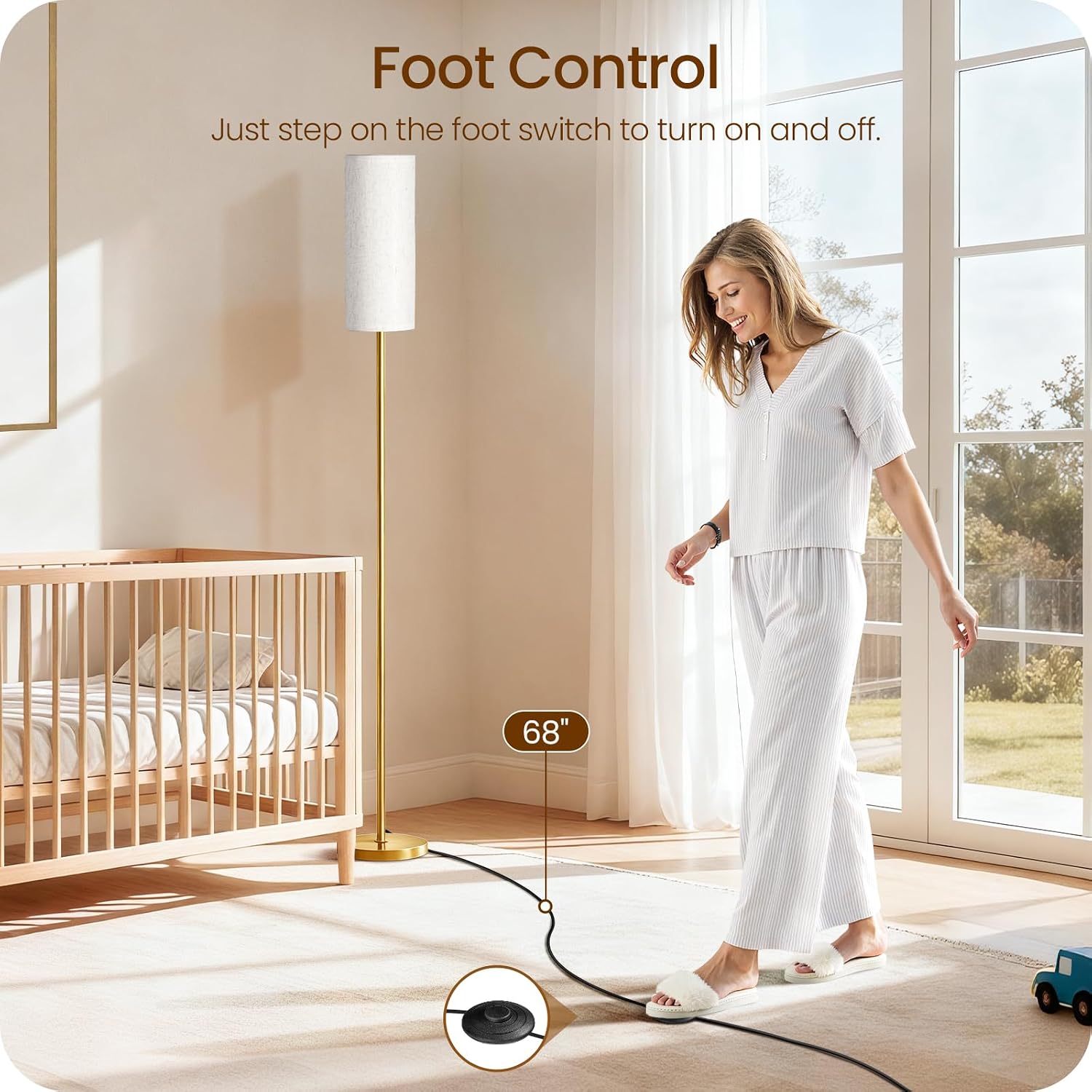 Dimmable Floor Lamps for Living Room with Remote and Foot Switch, 64.4” Modern Standing Tall Lamp, Corner Lamp for Bedroom, Bulb…