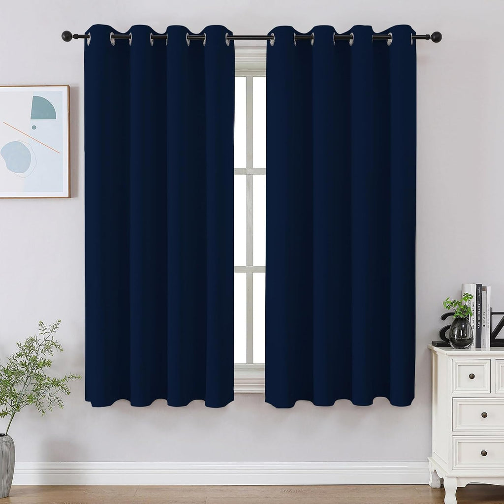 Cucraf Navy Blue Blackout Curtains 45 inch Length 2 Panels Set, Room Darkening Drapes for Living Room Bedroom, Thermal Insulated Light Bloc…