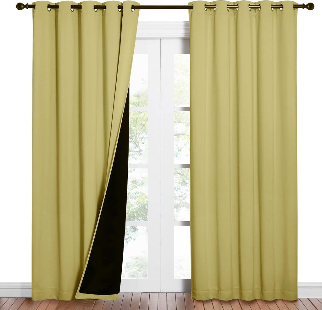 Nicetown Paler Yellow Full Shade Curtain Panels, Pair of Energy Smart & Noise Blocking Out Blackout Drapes for Dining Room Window, Thermal…