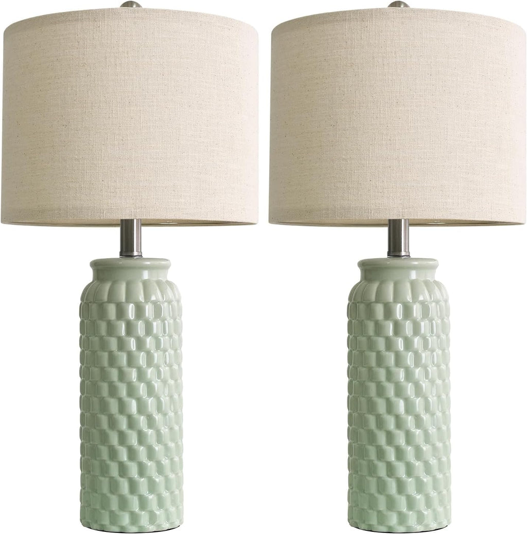 USumkky 24" Modern Ceramic Green Bedside Lamp Set of 2 Table Lamp for Bedroom Decor Farmhouse Table Lamp for Living Room Office Dorm