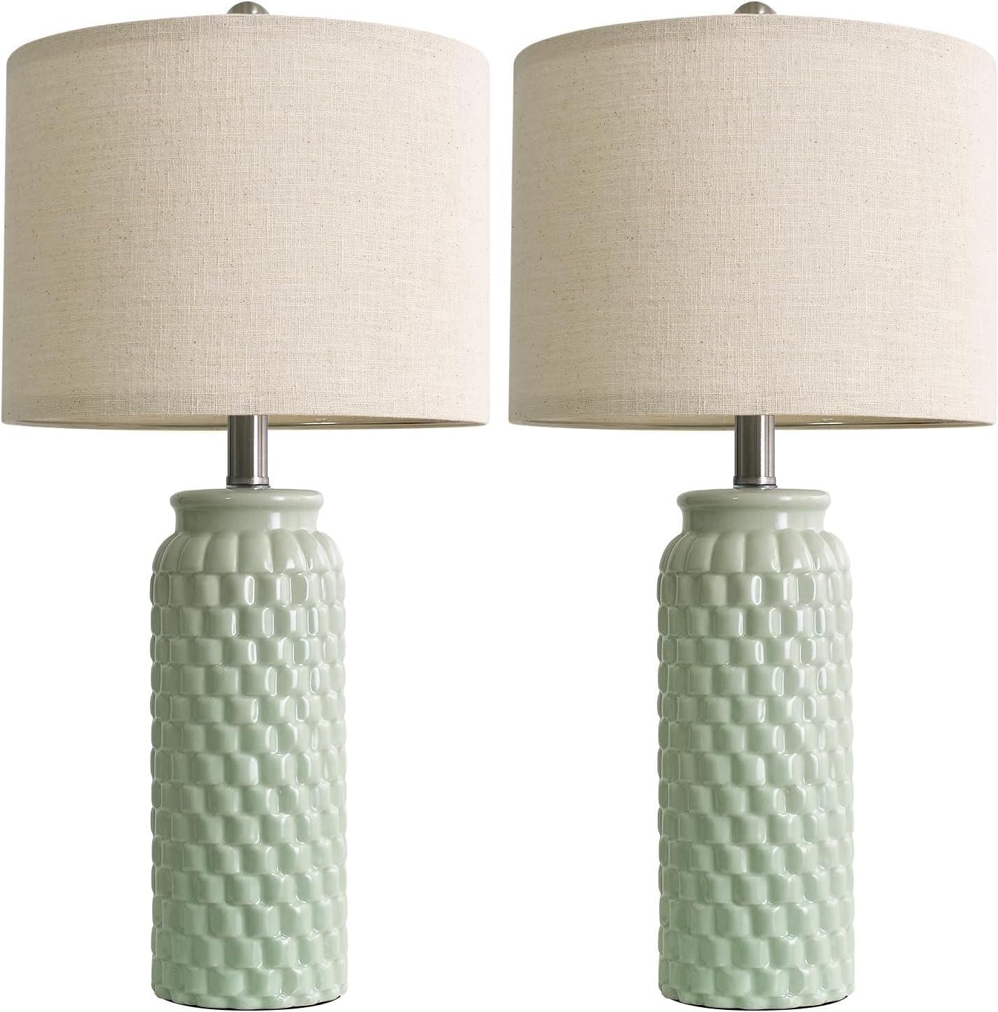 USumkky 24" Modern Ceramic Green Bedside Lamp Set of 2 Table Lamp for Bedroom Decor Farmhouse Table Lamp for Living Room Office Dorm