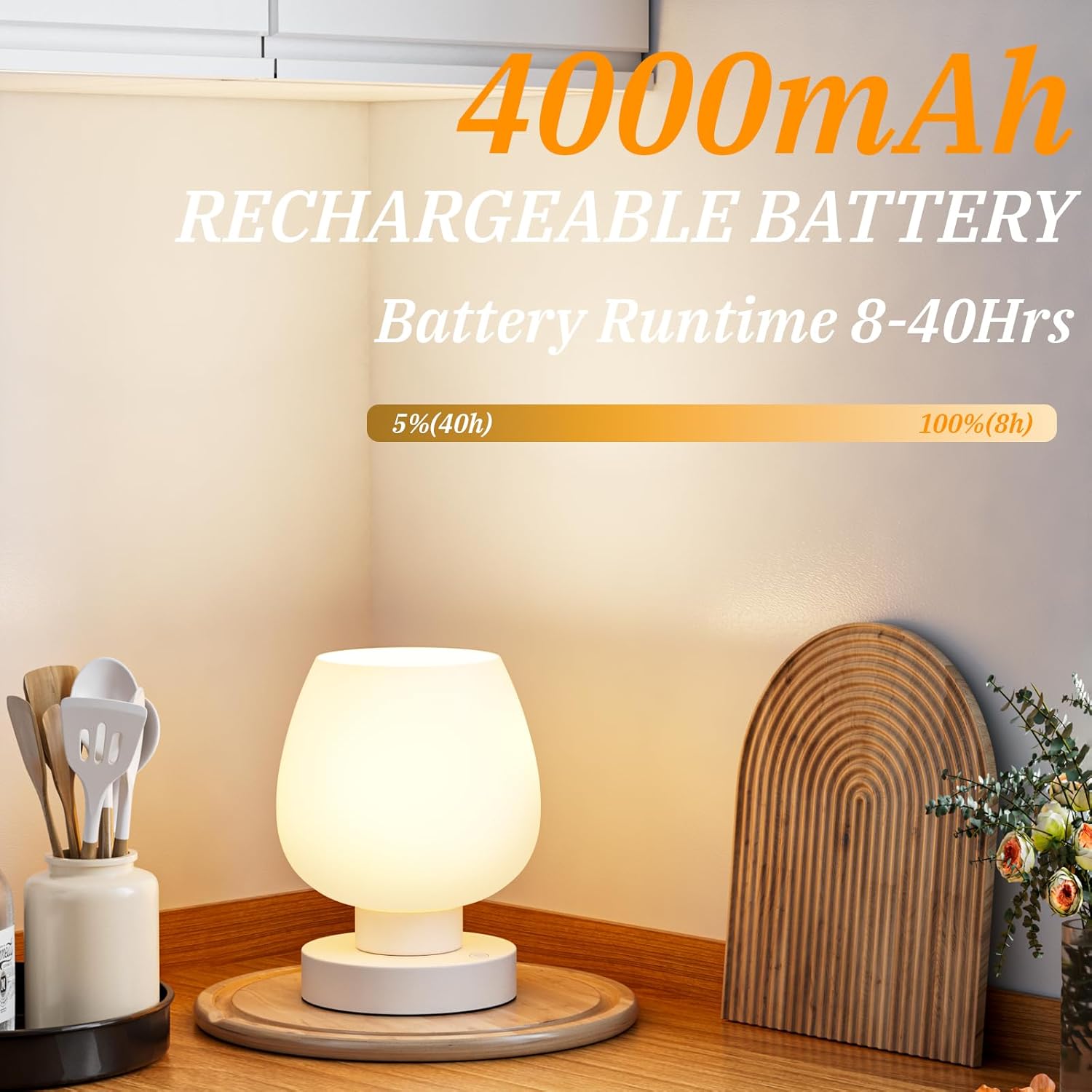Seealle Cordless Touch Table Lamp for Nightstand - Small Bedside Lamp for Bedroom Night Stands, Desk Lamp with White Glass Shade for…