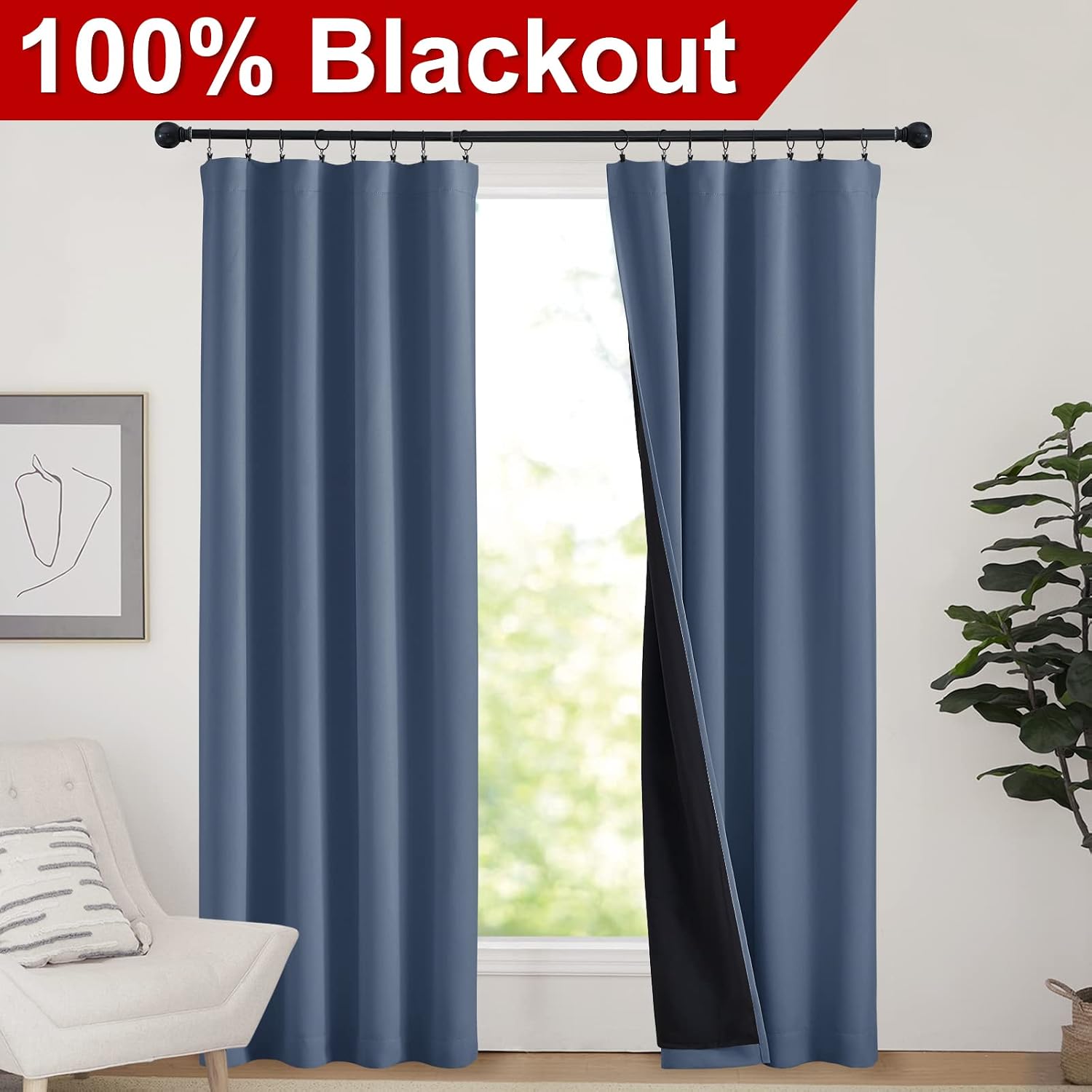 Nicetown Complete 100% Blackout Curtains, Thermal Insulated & Energy Efficiency Window Draperies for Guest Room, Full Shading Panels for Sh…