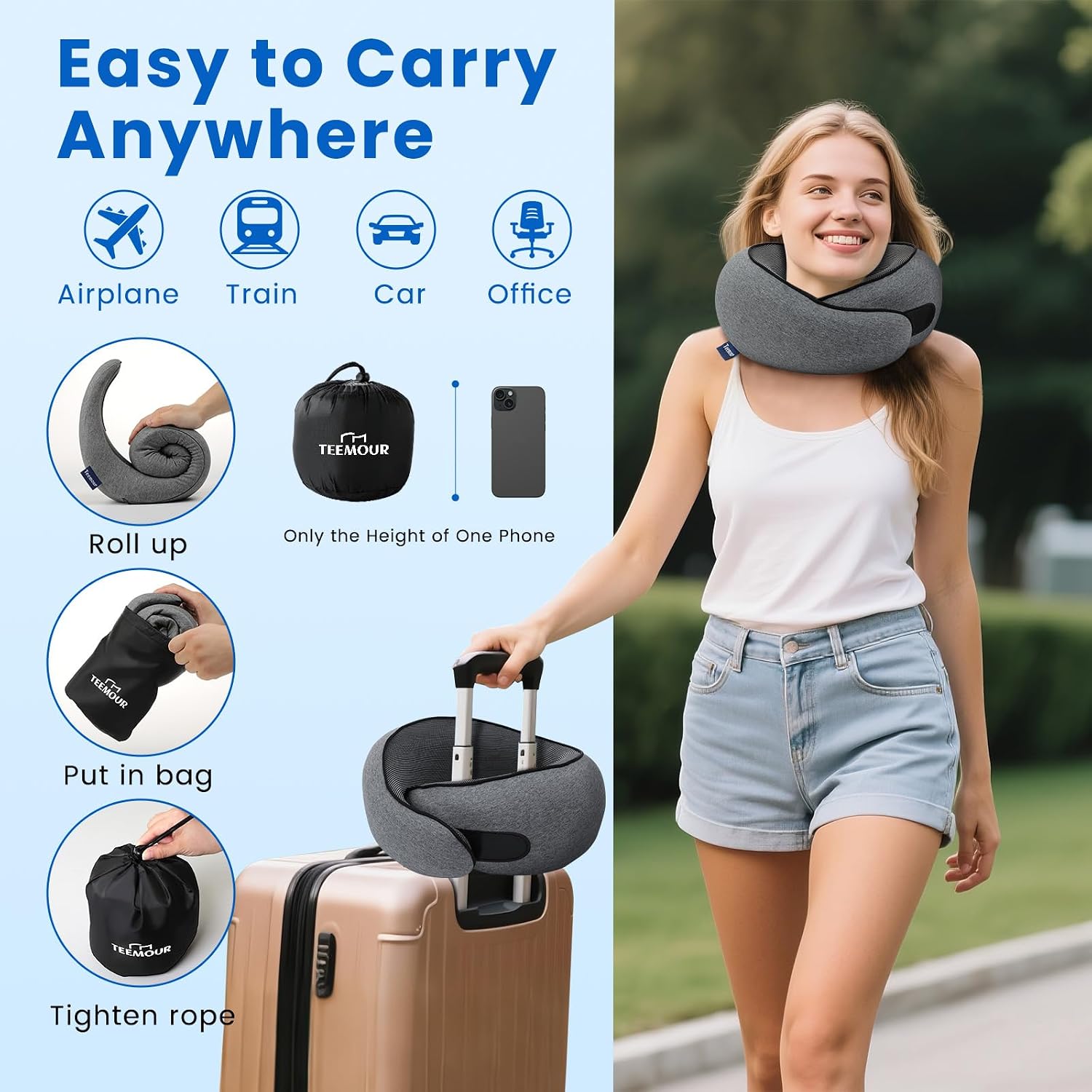 Travel Pillow Memory Foam Neck Pillow for Airplanes Long Flight Comfort 360° Support Airplane Pillow Design for Car Rides, and Home Use…