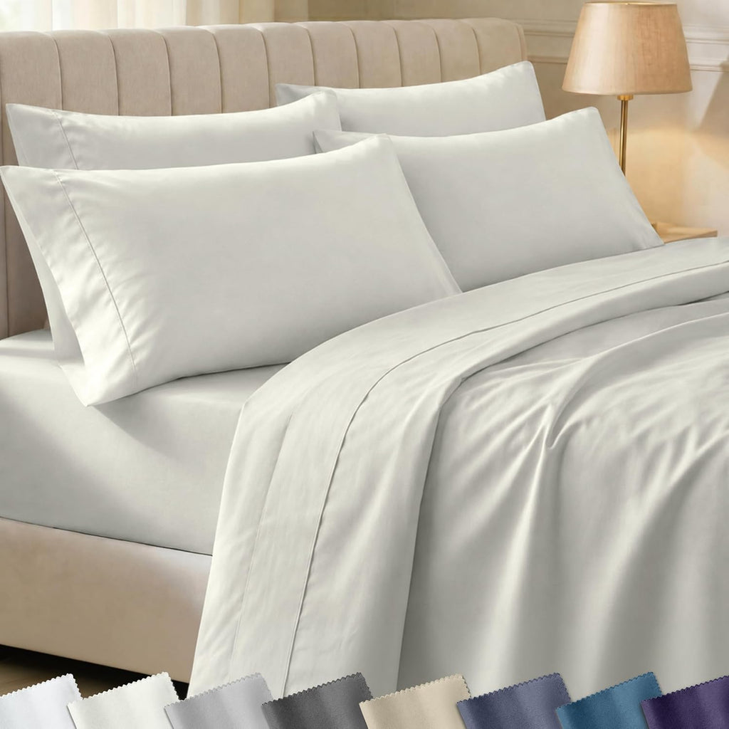 CaliforniaDesignDen California Design Den 6-Pc King Size Sheet Set with 4 Pillowcases - Soft 400 Thread Count 100% Cotton Sheets, Sateen We…