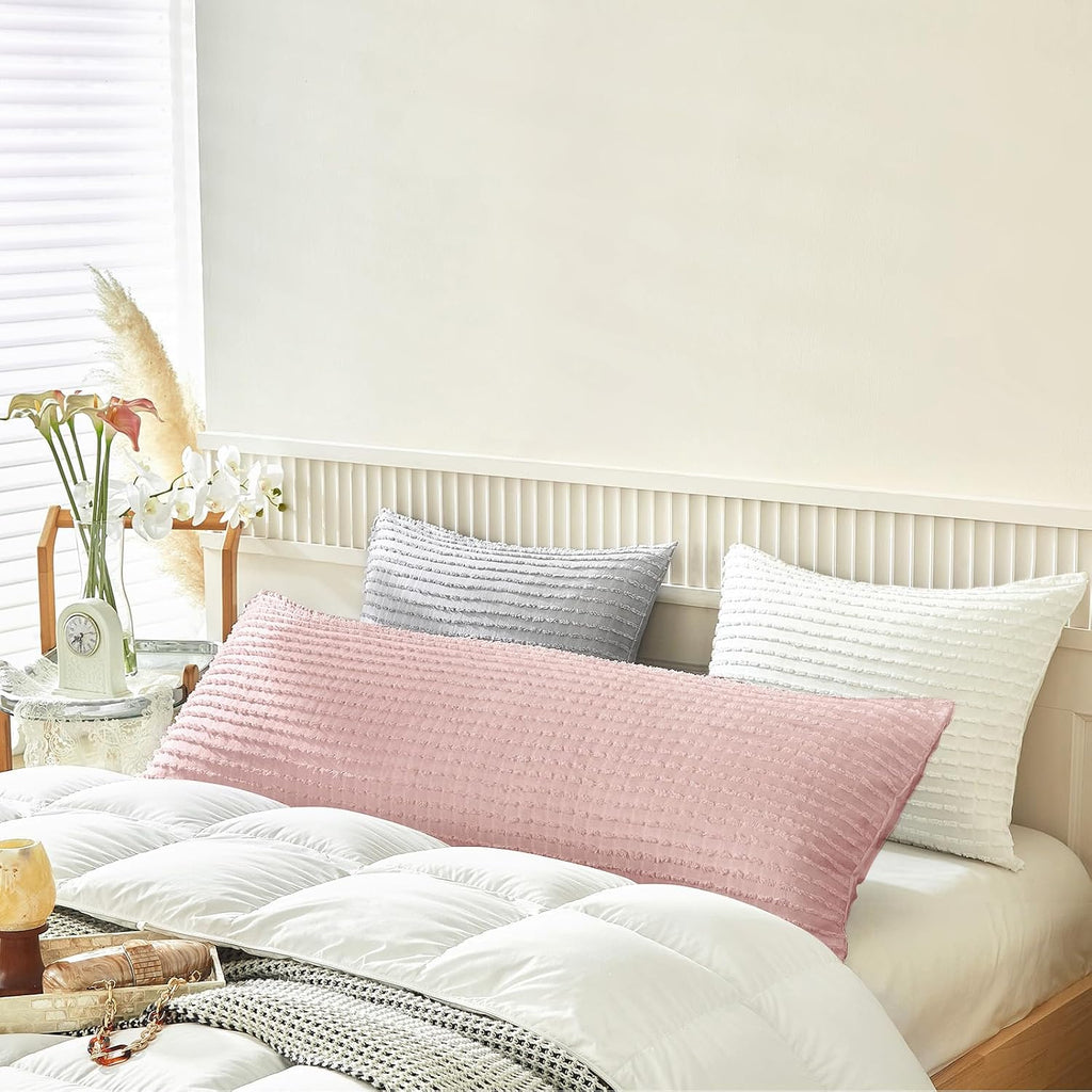 Warmdern Pink Pillow Covers Body Pillow Cover Soft Microfiber Pillow Cases Set of 1 Boho Textured Pillowcase with Envelope Closure(Pink, Bo…