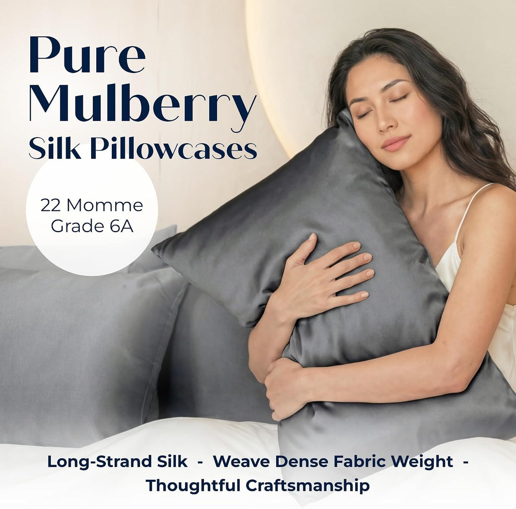 Mulberry Silk Pillowcase – Pure Silk Pillow Cover for Healthier Hair & Smoother Skin – Soft, Breathable and Temperature-Regulating…