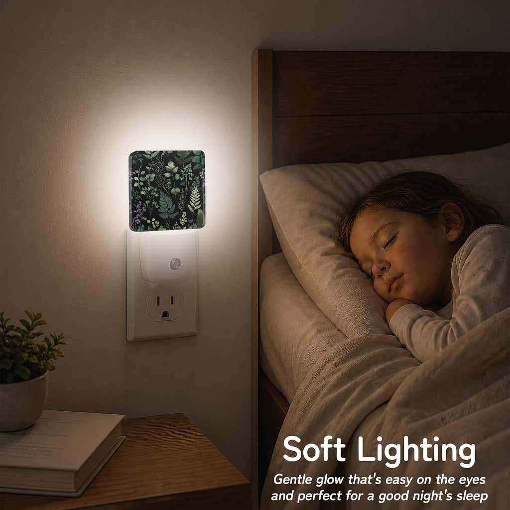 Night Light, Dark Botanical Night Lights Plug into Wall for Bedroom Bathroom Hallway Kitchen, Dusk to Dawn Sensor Decorative Gift for…