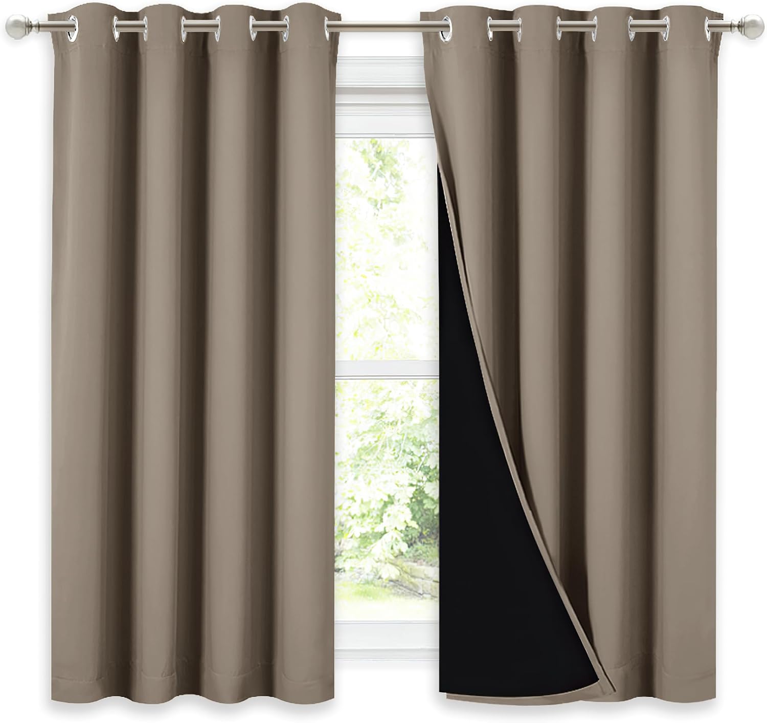 Nicetown 100% Blackout Curtains with Black Liners, Thermal Insulated Full Blackout 2-Layer Lined Drapes, Noise Cancellation Window Draperie…