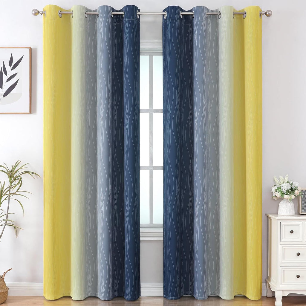 Estelartextiler Estelar Textiler Navy Blue and Yellow Gradient Blackout Curtains for Bedroom, Thermal Insulated Ombre Blackout Drapes, Full…
