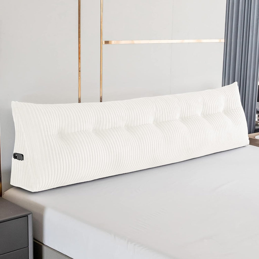 Large Triangular Headboard Wedge Bed Rest Reading Pillow Backrest Positioning Support Bolster Cushion with Removable Cover (White, King…